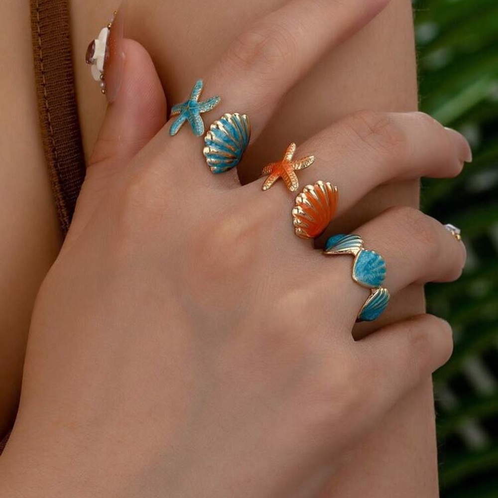 Starfish and Shell Gold-Tone Ring Set